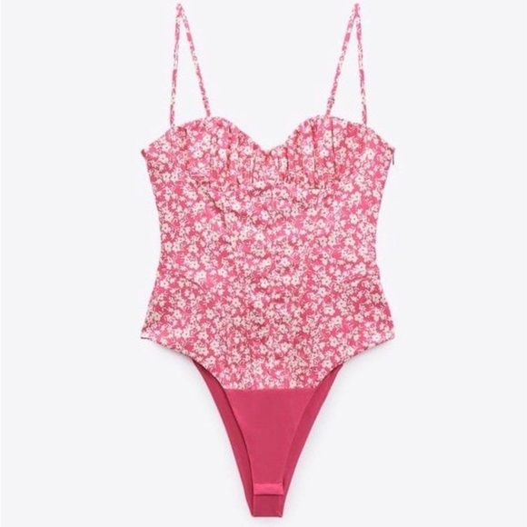NWT | Zara pink floral corset bodysuit size small - Picture 5 of 5